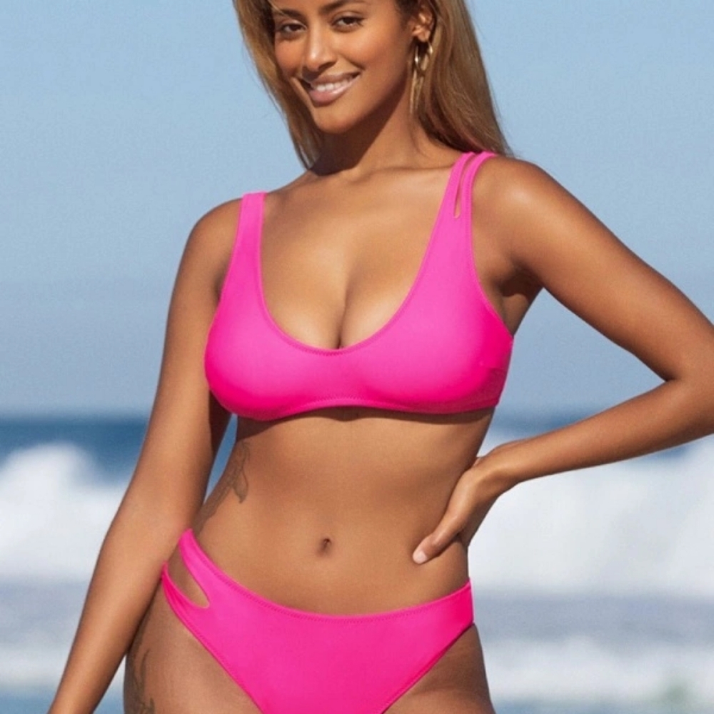 Popvil Tall Tri Cutout Rose Pink Bikini Set NWT Size XL - Picture 4 of 5